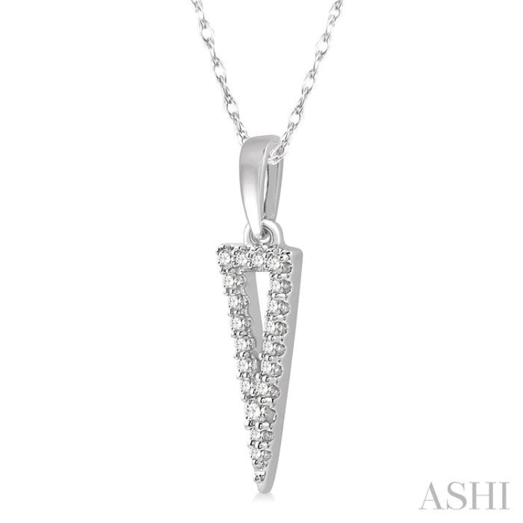 1/10 ctw Hollow Center Inverted Triangle Round Cut Diamond Pendant in 10K White Gold
