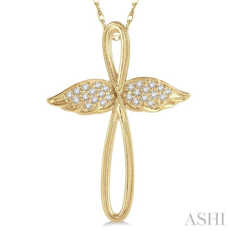 1/10 ctw Twisted Cross Angel Wings Round Cut Diamond Pendant With Chain in 10K Yellow Gold