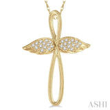 1/10 ctw Twisted Cross Angel Wings Round Cut Diamond Pendant With Chain in 10K Yellow Gold