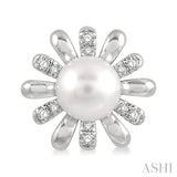 6 MM Round Shape Floral Cultured Pearls and 1/6 ctw Round Cut Diamond Earring in 10K White Gold