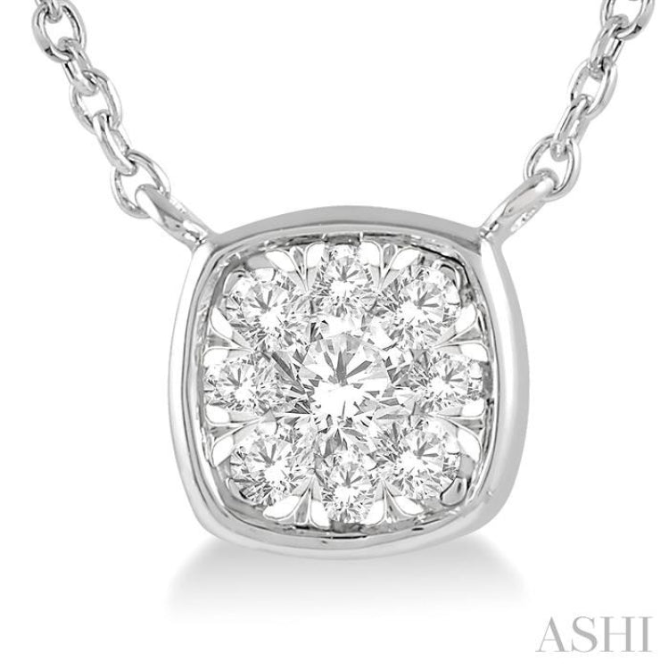 1/6 ctw Cushion Shape Lovebright Diamond Pendant With Chain in 14K White Gold