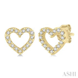 1/10 ctw Heart Cutout Round Cut Diamond Petite Fashion Earring in 14K Yellow Gold