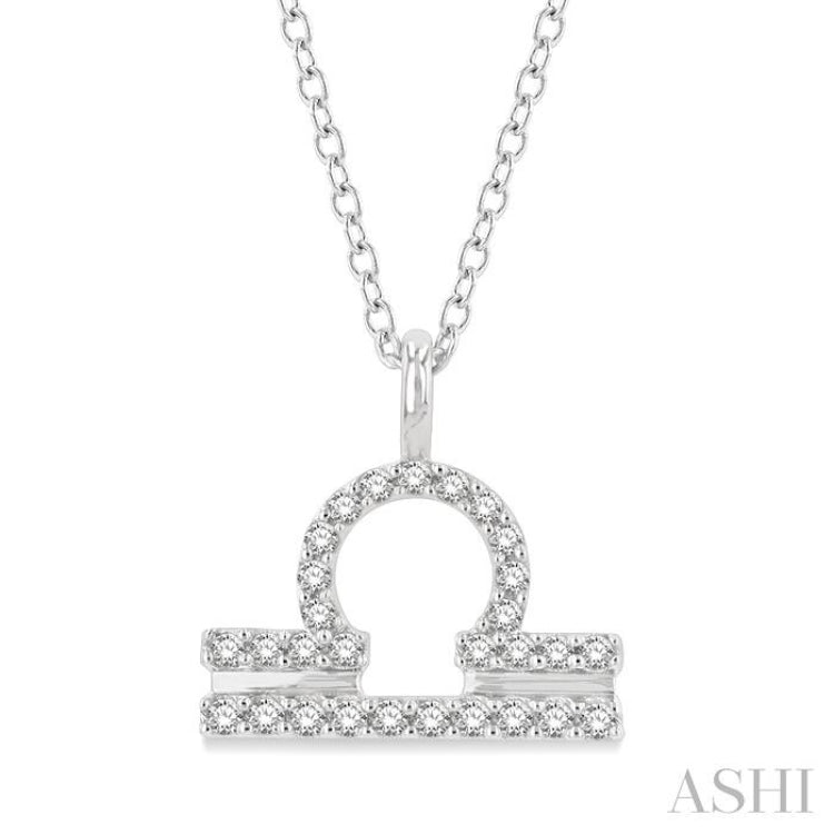 1/8 ctw Libra Round Cut Diamond Zodiac Pendant With Chain in 10K White Gold