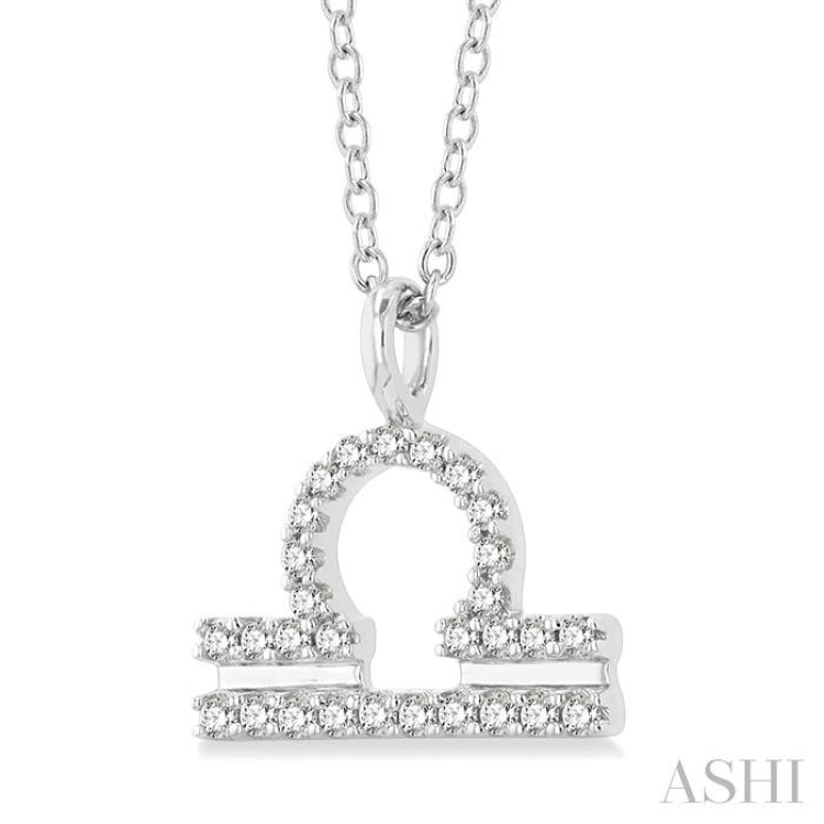 1/8 ctw Libra Round Cut Diamond Zodiac Pendant With Chain in 10K White Gold