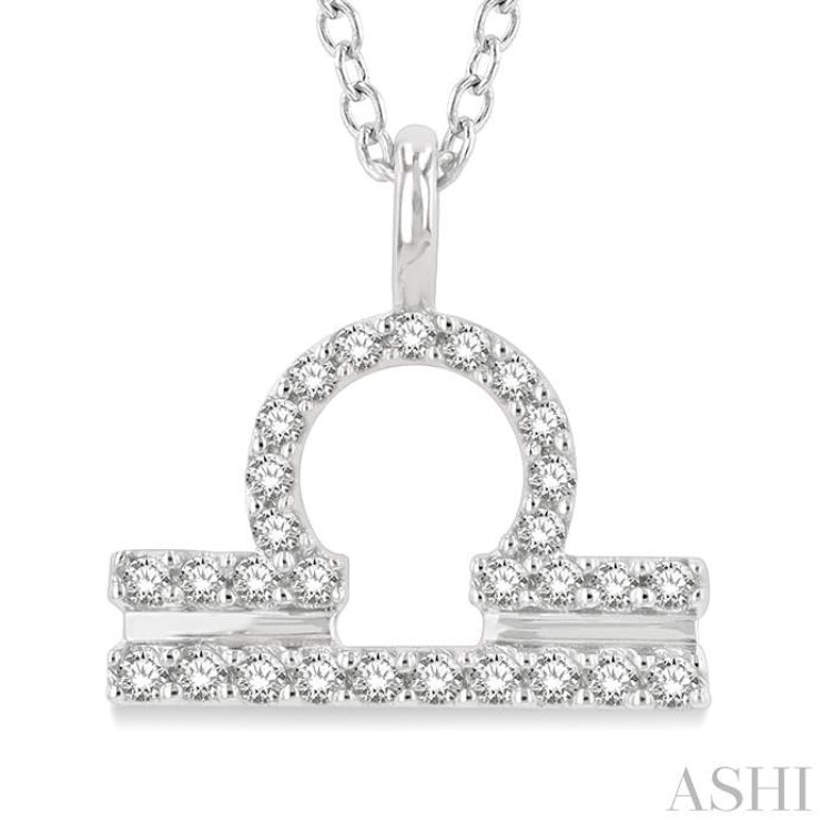 1/8 ctw Libra Round Cut Diamond Zodiac Pendant With Chain in 10K White Gold