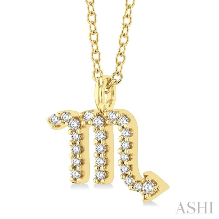1/10 ctw Scorpio Round Cut Diamond Zodiac Pendant With Chain in 10K Yellow Gold
