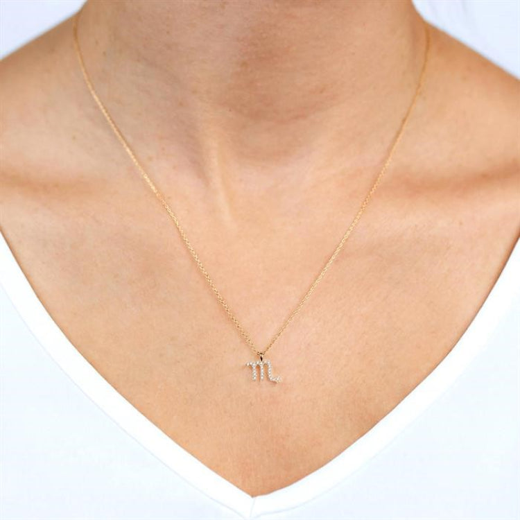 1/10 ctw Scorpio Round Cut Diamond Zodiac Pendant With Chain in 10K Yellow Gold