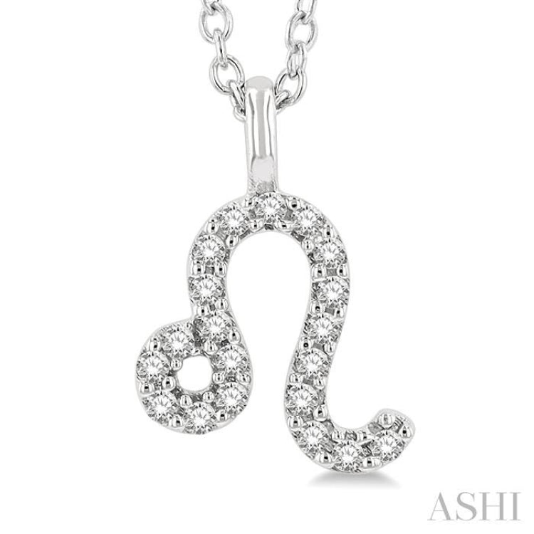 1/10 ctw Leo Round Cut Diamond Zodiac Pendant With Chain in 10K White Gold