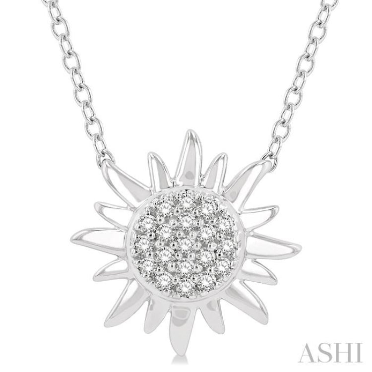 1/10 ctw Sun Petite Round Cut Diamond Fashion Pendant With Chain in 10K White Gold