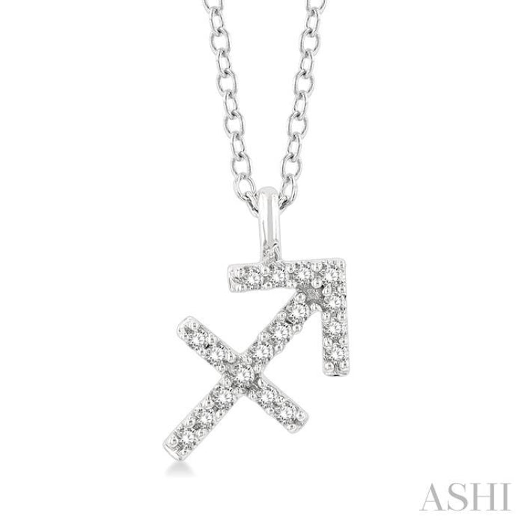 1/10 ctw Sagittarius Round Cut Diamond Zodiac Pendant With Chain in 14K White Gold