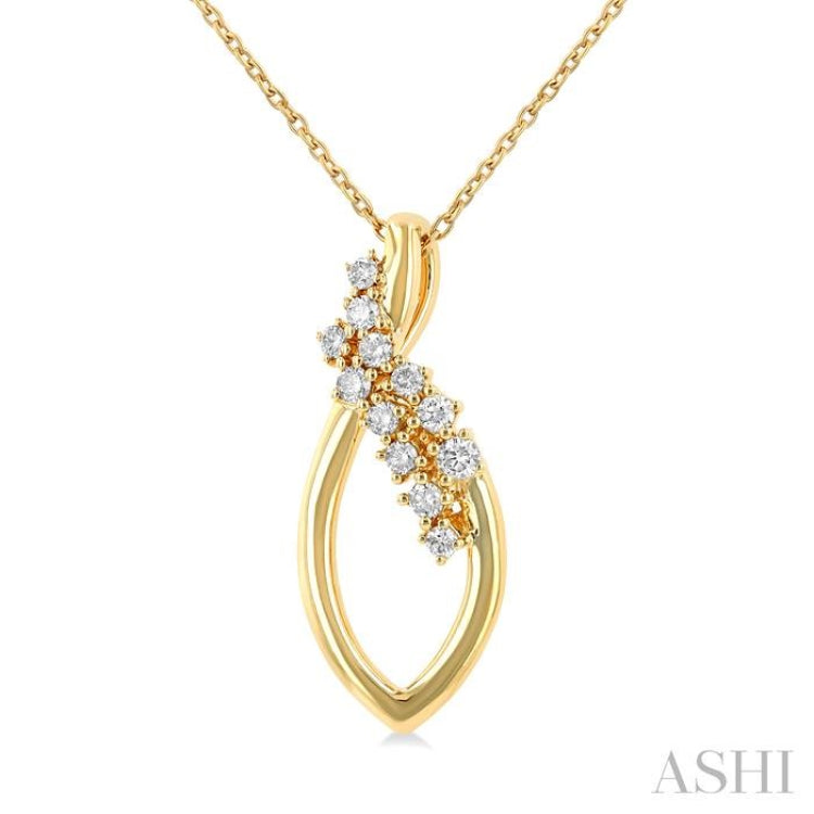 1/5 ctw Marquise Shape Scattered Round Cut Diamond Fashion Pendant With Chain in 10K Yellow Gold