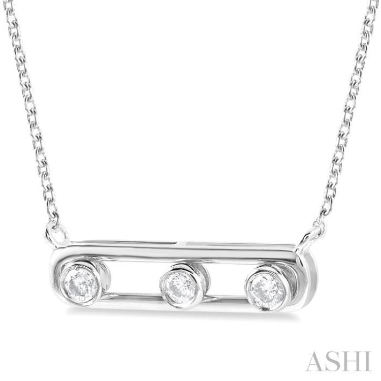 1/10 ctw Paperclip Bezel Set Round Cut Diamond Fashion Pendant With Chain in 14K White Gold