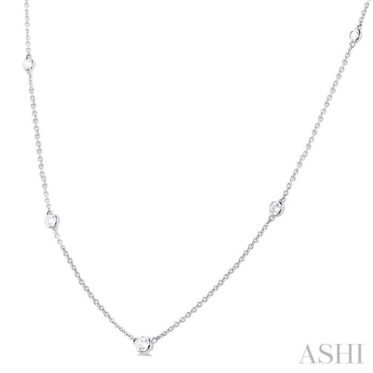 1/4 ctw Bezel Set Round Cut Diamond Station Necklace in 14K White Gold