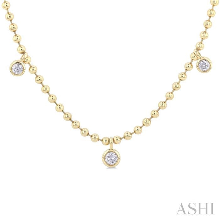 3/4 ctw Bezel Set Round Cut Diamond Ball Bead Chain Station Necklace in 14K Yellow Gold