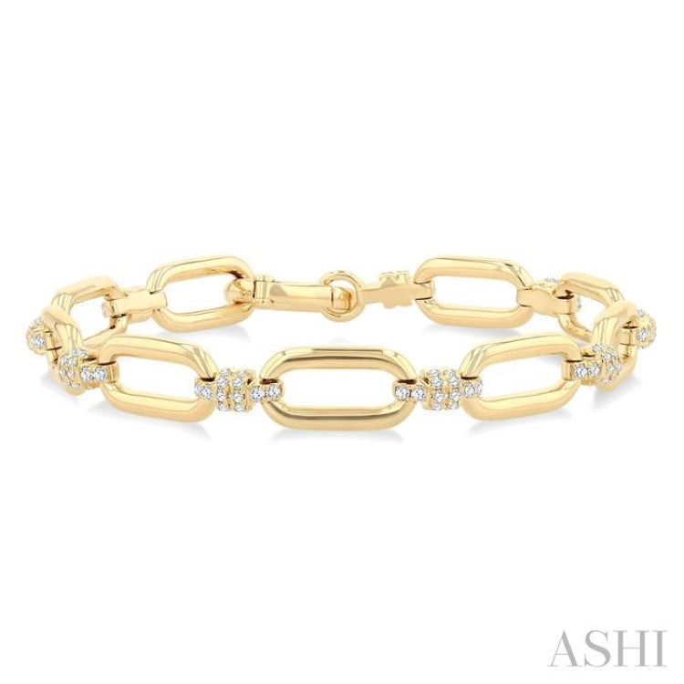 1 1/10 Ctw Round Cut Diamond Paperclip Link Aeris Gold Fashion Bracelet in 14K Yellow Gold