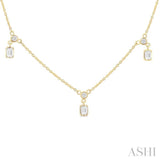 5/8 Ctw Dangle Emerald and Round Cut Diamond Station Necklace in 14K Yellow Gold