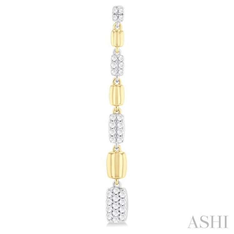 1/2 ctw Two-Toned Puffed Rectangular Link Round Cut Diamond Fashion Long Earring in 14K Yellow and White Gold