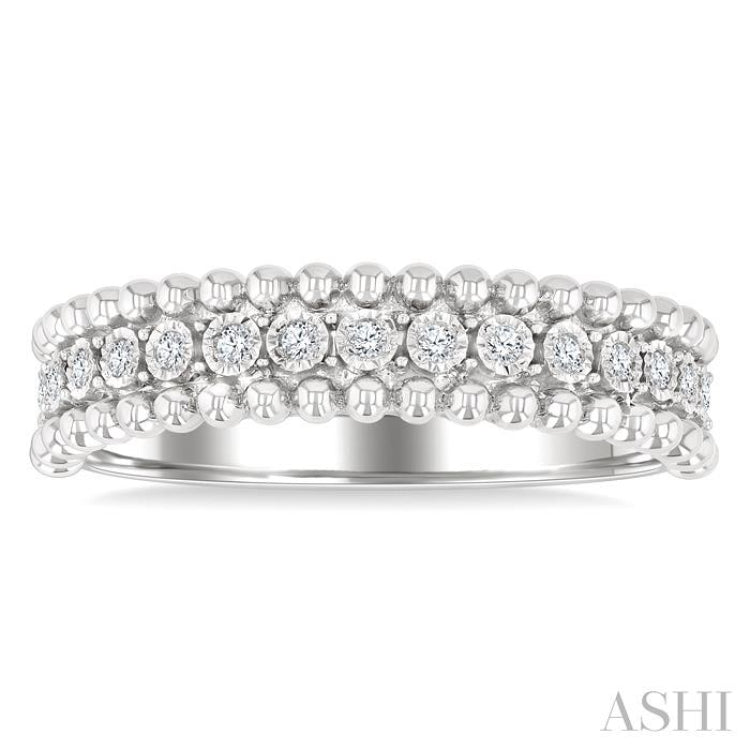 1/10 Ctw Single Cut Diamond Bold Bead Design Fashion Band in Sterling Silver