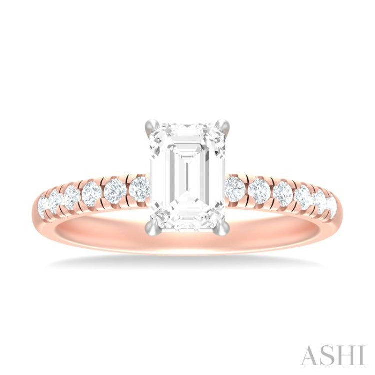 1/3 ctw Emerald Shape Round Cut Diamond Semi Mount Engagement Ring in 14K Rose and White Gold