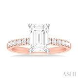 1/3 ctw Emerald Shape Round Cut Diamond Semi Mount Engagement Ring in 14K Rose and White Gold