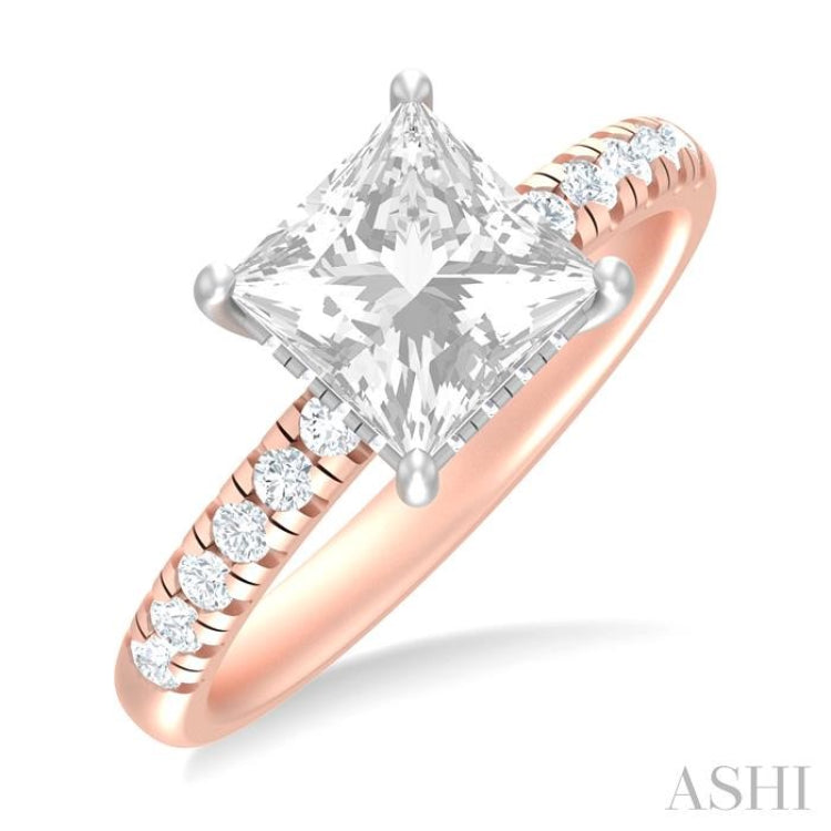1/3 ctw Princess Shape Round Cut Diamond Semi Mount Engagement Ring in 14K Rose and White Gold