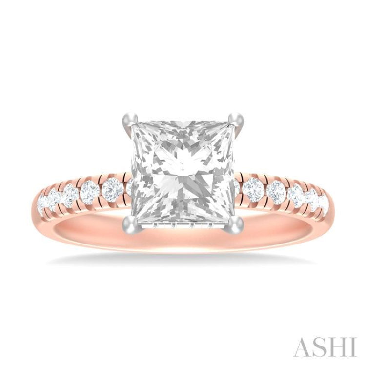 1/3 ctw Princess Shape Round Cut Diamond Semi Mount Engagement Ring in 14K Rose and White Gold