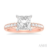 1/3 ctw Princess Shape Round Cut Diamond Semi Mount Engagement Ring in 14K Rose and White Gold