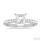 1/3 ctw Princess Shape Round Cut Diamond Semi Mount Engagement Ring in 14K White Gold