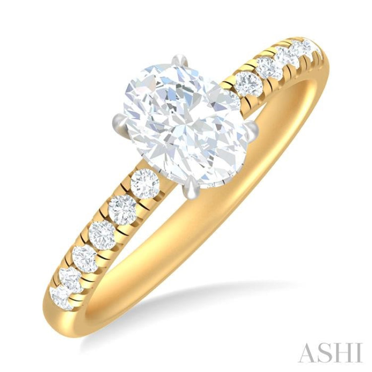 1/3 ctw Oval Shape Round Cut Diamond Semi Mount Engagement Ring in 14K Yellow and White Gold