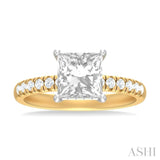 1/3 ctw Princess Shape Round Cut Diamond Semi Mount Engagement Ring in 14K Yellow and White Gold