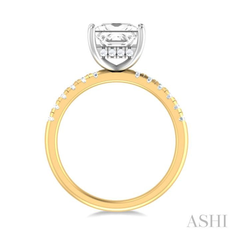1/3 ctw Princess Shape Round Cut Diamond Semi Mount Engagement Ring in 14K Yellow and White Gold