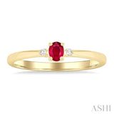 4x3 MM Oval Shape Ruby and 1/50 Ctw Petite Round Cut Diamond Fashion Ring in 10K Yellow Gold