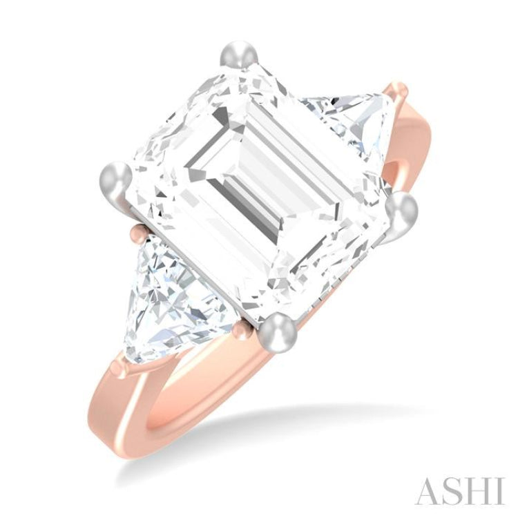 1 ctw Emerald Shape Trillion and Round Cut Diamond Semi Mount Engagement Ring in 14K Rose and White Gold