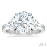 1 ctw Oval Shape Trillion Cut & Round Cut Diamond Semi Mount Engagement Ring in 14K White Gold