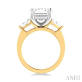 1 ctw Emerald Shape Trillion and Round Cut Diamond Semi Mount Engagement Ring in 14K yellow and White Gold