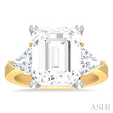 1 ctw Emerald Shape Trillion and Round Cut Diamond Semi Mount Engagement Ring in 14K Yellow and White Gold