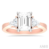 1/2 ctw Emerald Shape Trillion and Round Cut Diamond Semi Mount Engagement Ring in 14K Rose and White Gold
