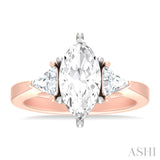 1/2 ctw Marquise Shape Trillion and Round Cut Diamond Semi Mount Engagement Ring in 14K Rose and White Gold