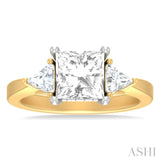1/2 ctw Princess Shape Trillion Cut & Round Cut Diamond Semi Mount Engagement Ring in 14K Yellow and White Gold