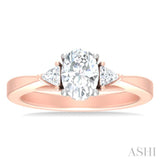 1/4 ctw Oval Shape Trillion Cut & Round Cut Diamond Semi Mount Engagement Ring in 14K Rose and White Gold