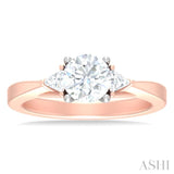 1/4 ctw Circualar Shape Trillion and Round Cut Diamond Semi Mount Engagement Ring in 14K Rose and White Gold