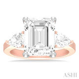 1 ctw Tri-Mount Emerald Shape Center Pear and Round Cut Diamond Semi Mount Engagement Ring in 14K Rose and White Gold