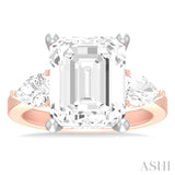 1 ctw Tri-Mount Emerald Shape Center Pear and Round Cut Diamond Semi Mount Engagement Ring in 14K Rose and White Gold