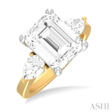 1 ctw Tri-Mount Emerald Shape Center Pear and Round Cut Diamond Semi Mount Engagement Ring in 14K Yellow and White Gold