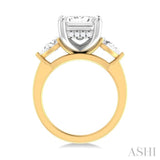1 ctw Tri-Mount Emerald Shape Center Pear and Round Cut Diamond Semi Mount Engagement Ring in 14K Yellow and White Gold