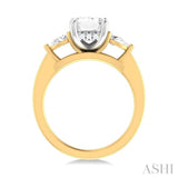 1/2 ctw Tri-Mount Emerald Shape Center Pear and Round Cut Diamond Semi Mount Engagement Ring in 14K Yellow and White Gold