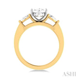 1/2 ctw Tri-Mount Marquise Shape Center Pear and Round Cut Diamond Semi Mount Engagement Ring in 14K Yellow and White Gold