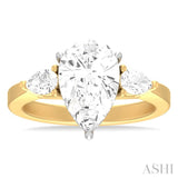1/2 ctw Tri-Mount Centerpiece Pear and Round Cut Diamond Semi Mount Engagement Ring in 14K Yellow and White Gold