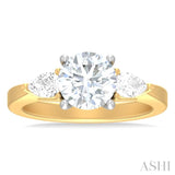 1/2 ctw Tri-Mount Circular Shape Center Pear and Round Cut Diamond Semi Mount Engagement Ring in 14K Yellow and White Gold