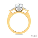 1/2 ctw Tri-Mount Circular Shape Center Pear and Round Cut Diamond Semi Mount Engagement Ring in 14K Yellow and White Gold